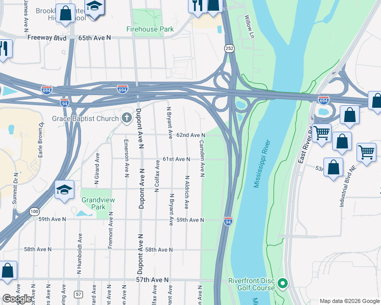 map of restaurants, bars, coffee shops, grocery stores, and more near 6106 North Aldrich Avenue in Minneapolis