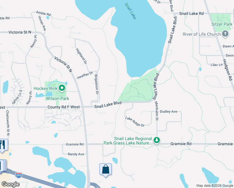 map of restaurants, bars, coffee shops, grocery stores, and more near 4130 Reiland Lane in Shoreview