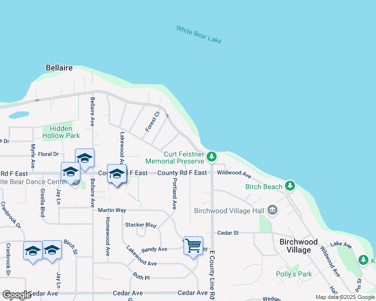 map of restaurants, bars, coffee shops, grocery stores, and more near 2710 South Shore Boulevard in White Bear Lake