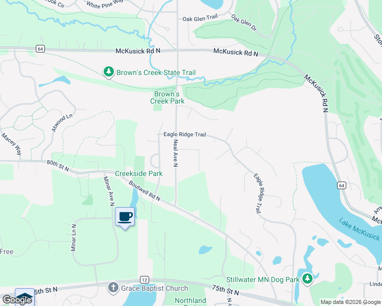 map of restaurants, bars, coffee shops, grocery stores, and more near 2315 Walnut Creek Drive West in Stillwater