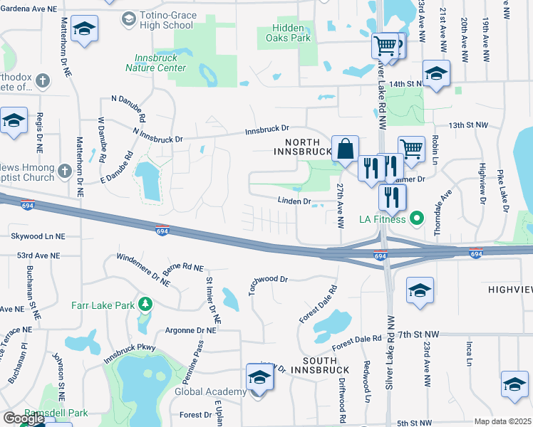 map of restaurants, bars, coffee shops, grocery stores, and more near 1212 Pecks Woods Drive in New Brighton