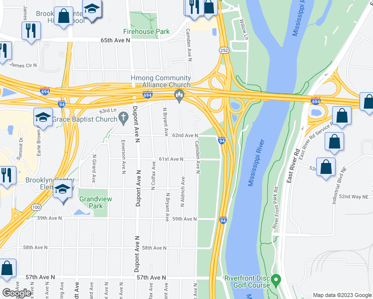 map of restaurants, bars, coffee shops, grocery stores, and more near 6106 North Aldrich Avenue in Minneapolis