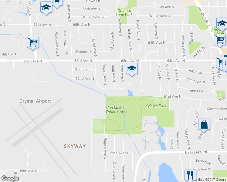 map of restaurants, bars, coffee shops, grocery stores, and more near 5001 61st Avenue North in Minneapolis