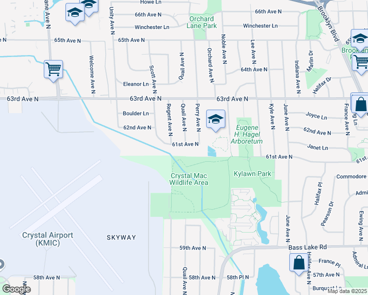 map of restaurants, bars, coffee shops, grocery stores, and more near 5001 61st Avenue North in Minneapolis