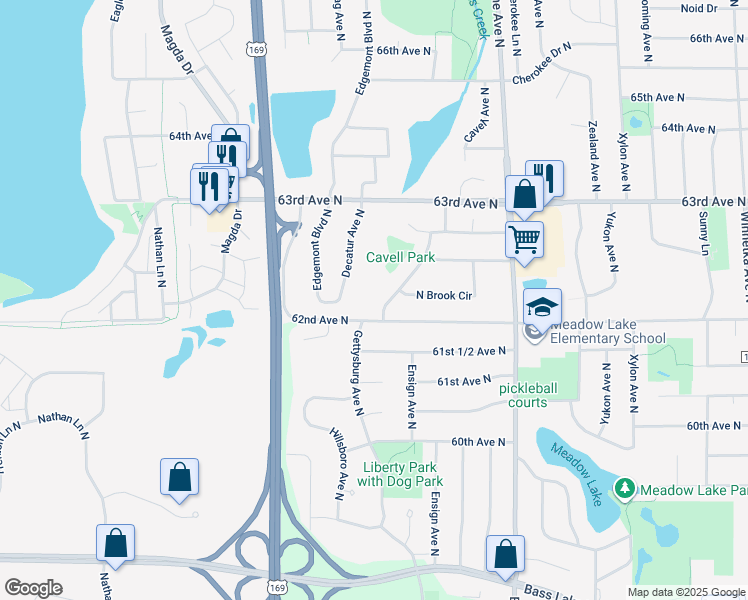map of restaurants, bars, coffee shops, grocery stores, and more near 8888 62nd Avenue North in Minneapolis