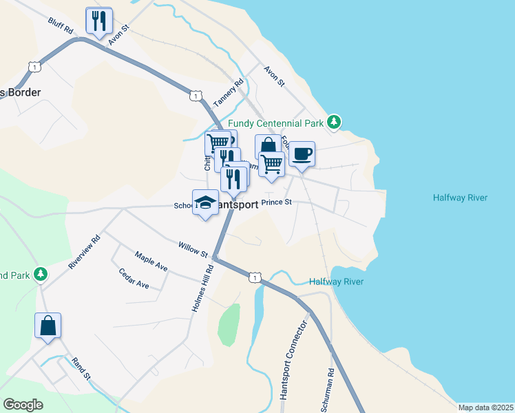 map of restaurants, bars, coffee shops, grocery stores, and more near 12 Prince Street in Hantsport