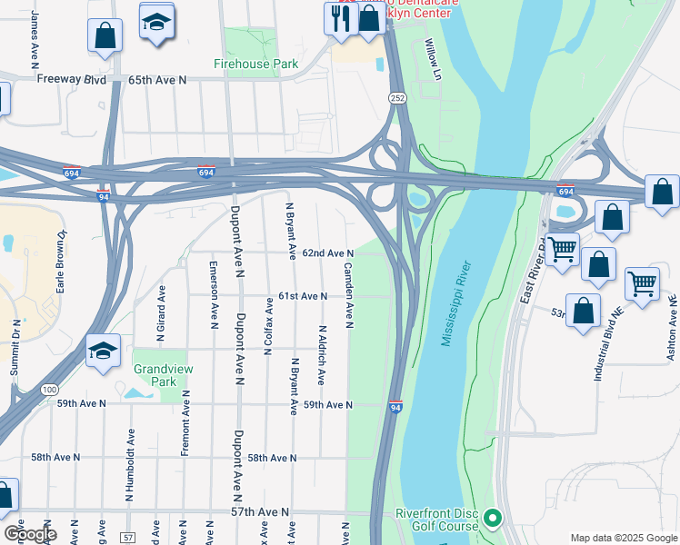 map of restaurants, bars, coffee shops, grocery stores, and more near 6106 North Aldrich Avenue in Minneapolis