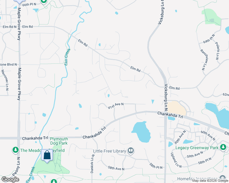 map of restaurants, bars, coffee shops, grocery stores, and more near 6210 Comstock Lane North in Maple Grove