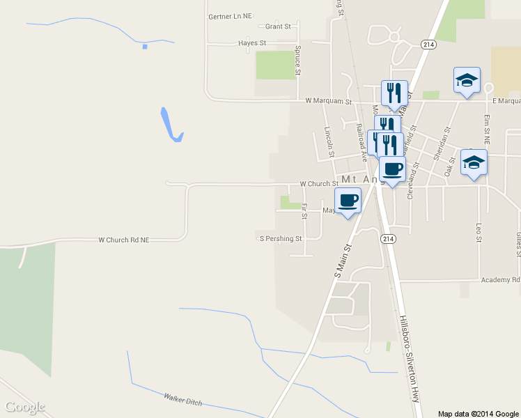 map of restaurants, bars, coffee shops, grocery stores, and more near 12374 W Church Rd NE in Mt Angel