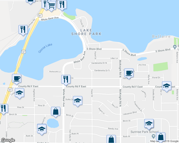 map of restaurants, bars, coffee shops, grocery stores, and more near 4143 Hazel Street in Saint Paul