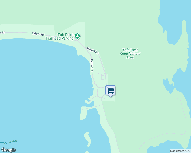 map of restaurants, bars, coffee shops, grocery stores, and more near 8155 Ridges Road in Baileys Harbor