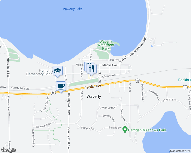 map of restaurants, bars, coffee shops, grocery stores, and more near 412 Pacific Avenue in Waverly