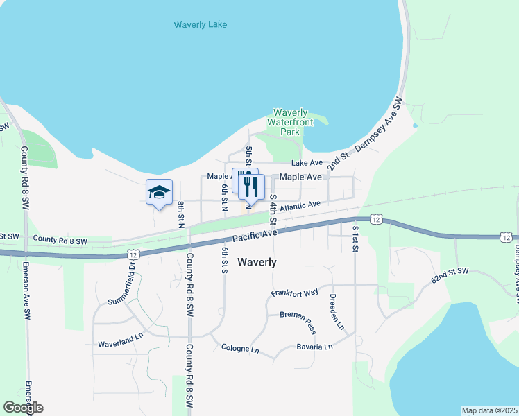 map of restaurants, bars, coffee shops, grocery stores, and more near 412 Pacific Avenue in Waverly