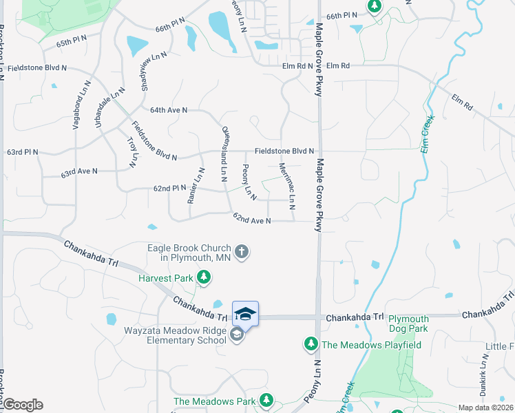 map of restaurants, bars, coffee shops, grocery stores, and more near 17801 62nd Avenue North in Maple Grove