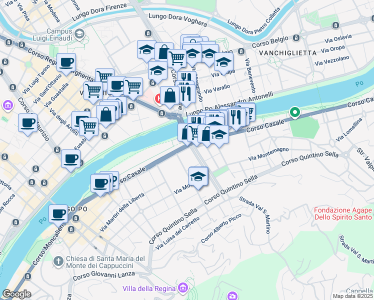 map of restaurants, bars, coffee shops, grocery stores, and more near 73/c Corso Casale in Turin