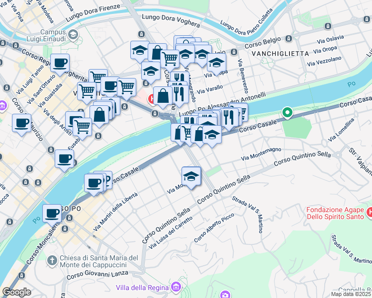 map of restaurants, bars, coffee shops, grocery stores, and more near 73/C Corso Casale in Torino