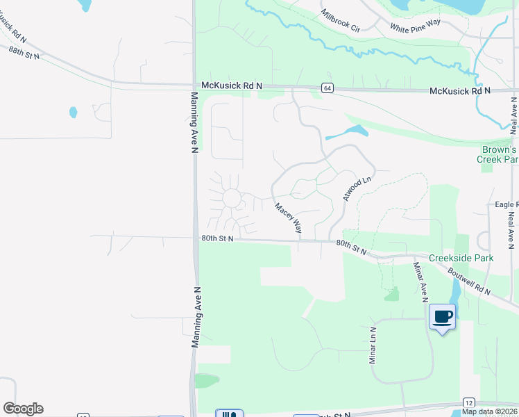 map of restaurants, bars, coffee shops, grocery stores, and more near 2520 Aber Crombie Way in Stillwater