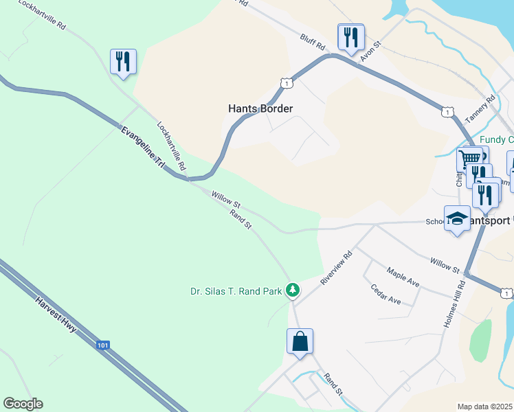 map of restaurants, bars, coffee shops, grocery stores, and more near 176 Willow Street in Hantsport