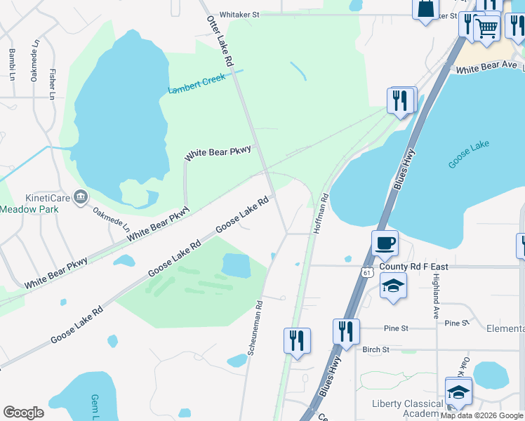 map of restaurants, bars, coffee shops, grocery stores, and more near 1633 Goose Lake Road in Saint Paul