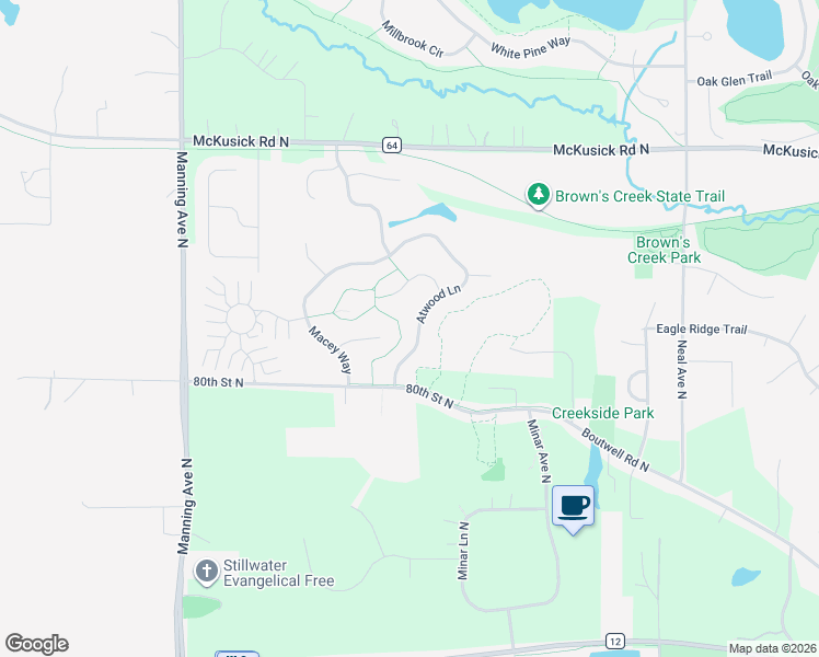 map of restaurants, bars, coffee shops, grocery stores, and more near 1154 Atwood Lane in Stillwater