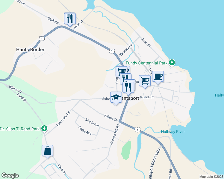 map of restaurants, bars, coffee shops, grocery stores, and more near 7 Jubilee Lane in Hantsport