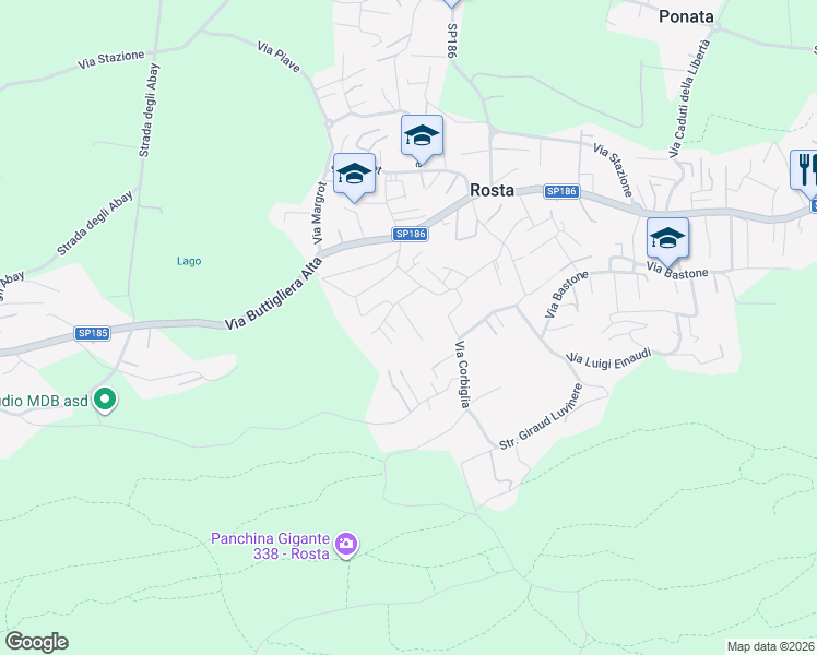 map of restaurants, bars, coffee shops, grocery stores, and more near 27 Via Barrera in Rosta