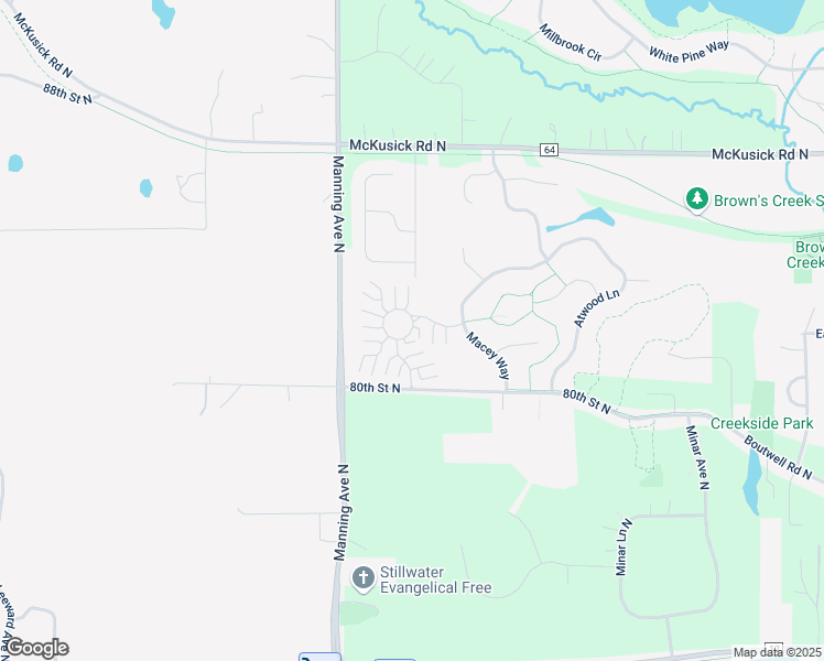 map of restaurants, bars, coffee shops, grocery stores, and more near 3606 Abercrombie Lane in Stillwater