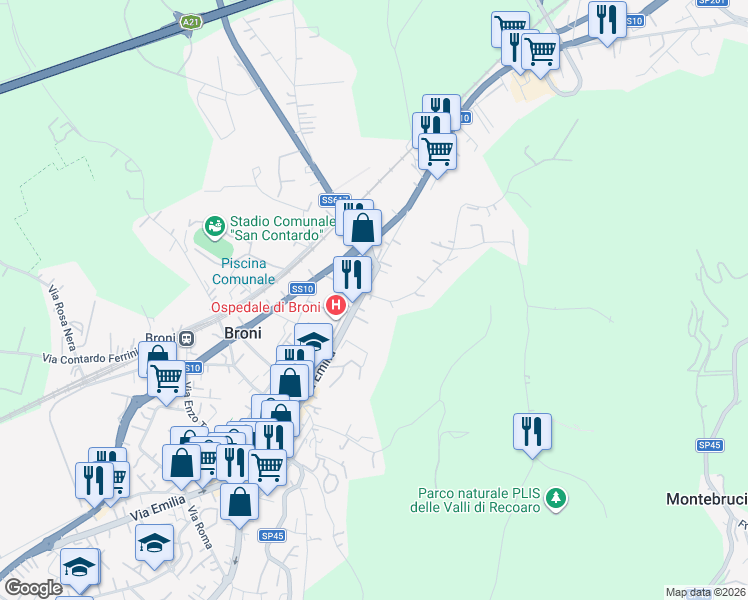 map of restaurants, bars, coffee shops, grocery stores, and more near 8 Via dei Recoaro in Broni