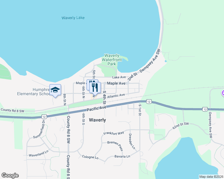 map of restaurants, bars, coffee shops, grocery stores, and more near 306 Elm Avenue in Waverly