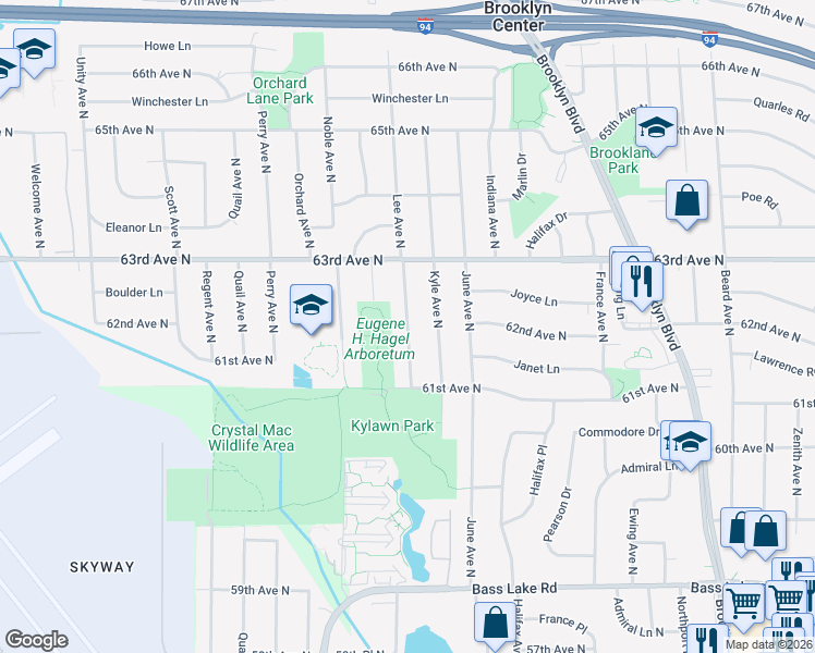 map of restaurants, bars, coffee shops, grocery stores, and more near 6550 Excelsior Boulevard in Minneapolis