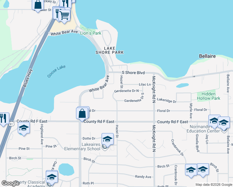 map of restaurants, bars, coffee shops, grocery stores, and more near 4166 Hazel Street in Saint Paul