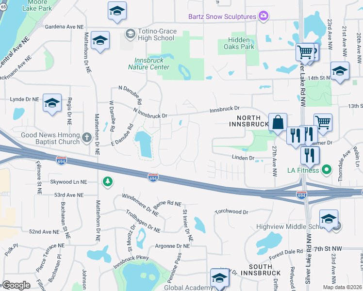 map of restaurants, bars, coffee shops, grocery stores, and more near 5306 Meister Road in Minneapolis