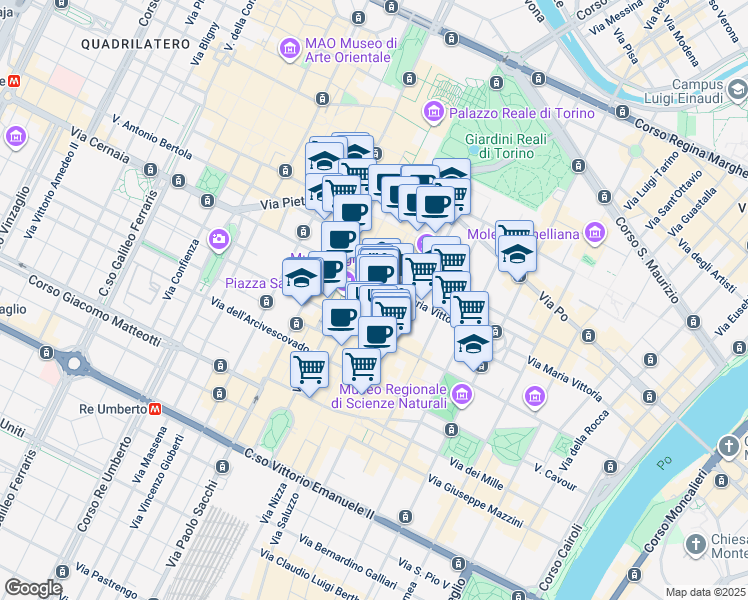 map of restaurants, bars, coffee shops, grocery stores, and more near 2q Via Giuseppe Luigi Lagrange in Torino