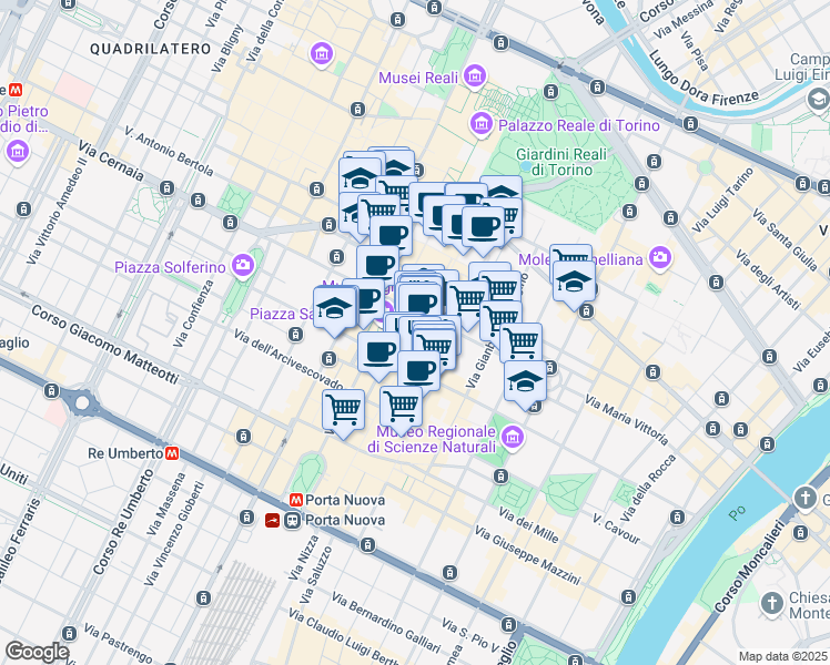 map of restaurants, bars, coffee shops, grocery stores, and more near 2q Via Giuseppe Luigi Lagrange in Torino