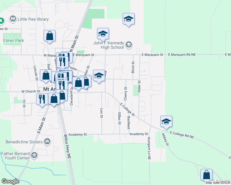 map of restaurants, bars, coffee shops, grocery stores, and more near 125 Saint Marys Avenue in Mount Angel