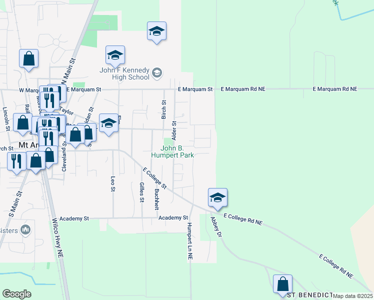 map of restaurants, bars, coffee shops, grocery stores, and more near 1045 Linden Street in Mount Angel