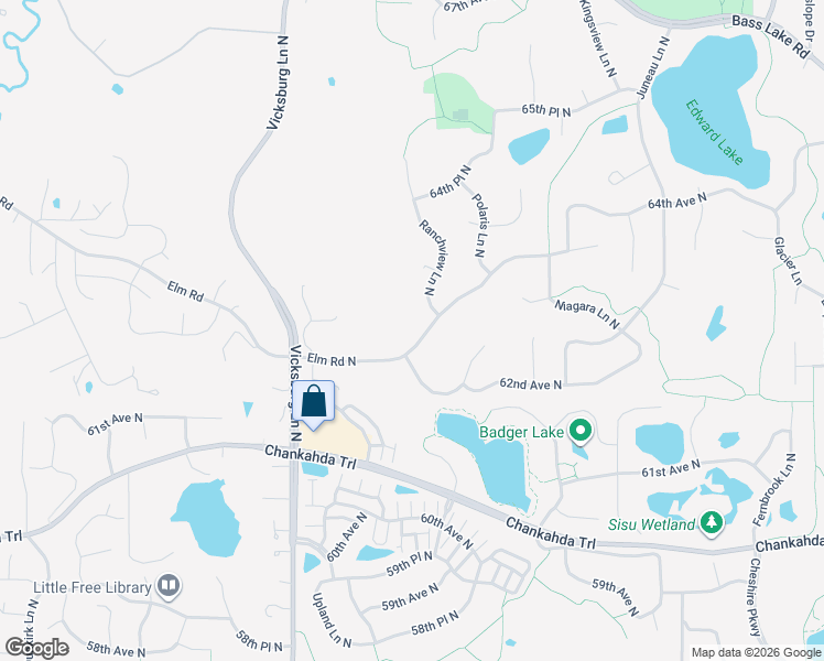 map of restaurants, bars, coffee shops, grocery stores, and more near 15504 Elm Road in Osseo