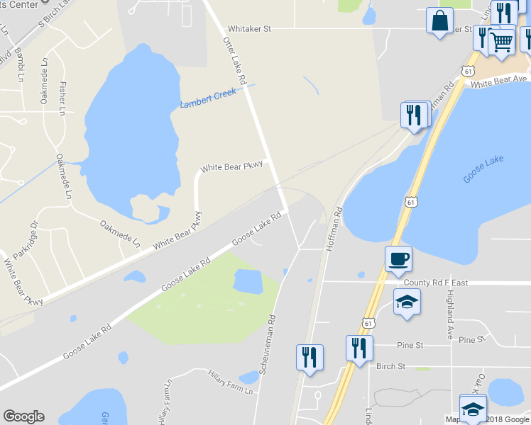 map of restaurants, bars, coffee shops, grocery stores, and more near 1633 Goose Lake Road in Saint Paul