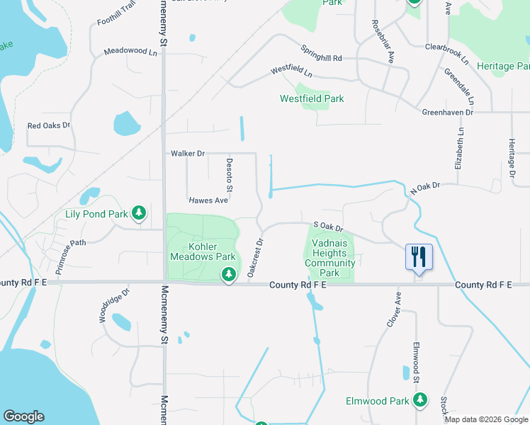 map of restaurants, bars, coffee shops, grocery stores, and more near 491 South Oak Drive in Vadnais Heights