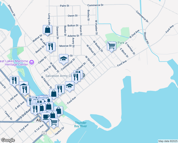 map of restaurants, bars, coffee shops, grocery stores, and more near 901 North 2nd Avenue in Alpena