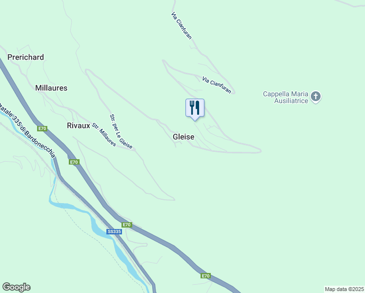 map of restaurants, bars, coffee shops, grocery stores, and more near 57 Strada per Le Gleise in Gleise
