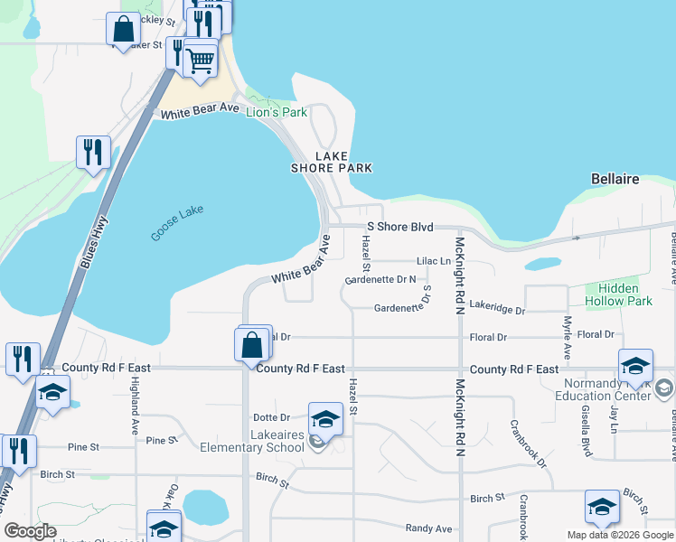 map of restaurants, bars, coffee shops, grocery stores, and more near 4166 Hazel Street in Saint Paul