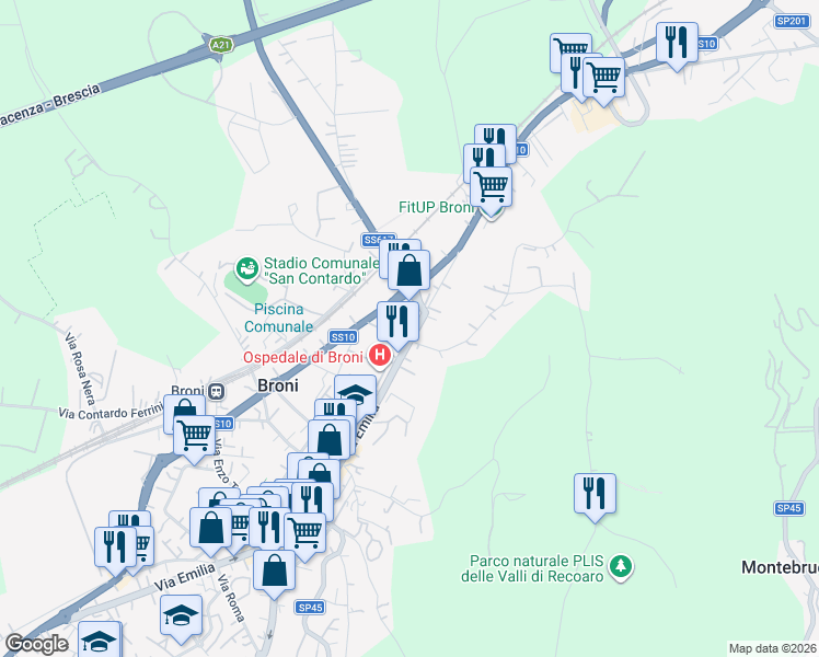 map of restaurants, bars, coffee shops, grocery stores, and more near 8 Via dei Recoaro in Broni