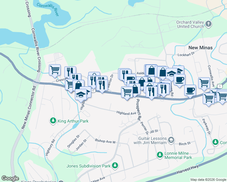 map of restaurants, bars, coffee shops, grocery stores, and more near 9027 Commercial Street in New Minas
