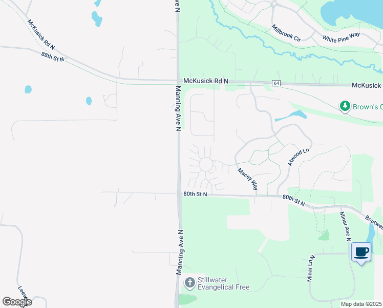 map of restaurants, bars, coffee shops, grocery stores, and more near 3694 Abercrombie Lane in Stillwater