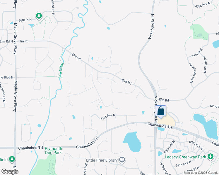 map of restaurants, bars, coffee shops, grocery stores, and more near 6210 Comstock Lane North in Maple Grove