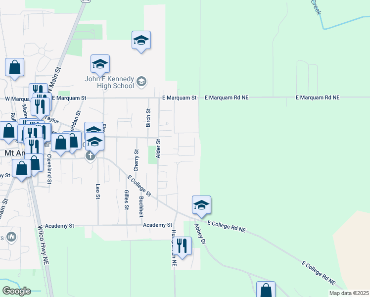 map of restaurants, bars, coffee shops, grocery stores, and more near 140 Towers Lane in Mount Angel