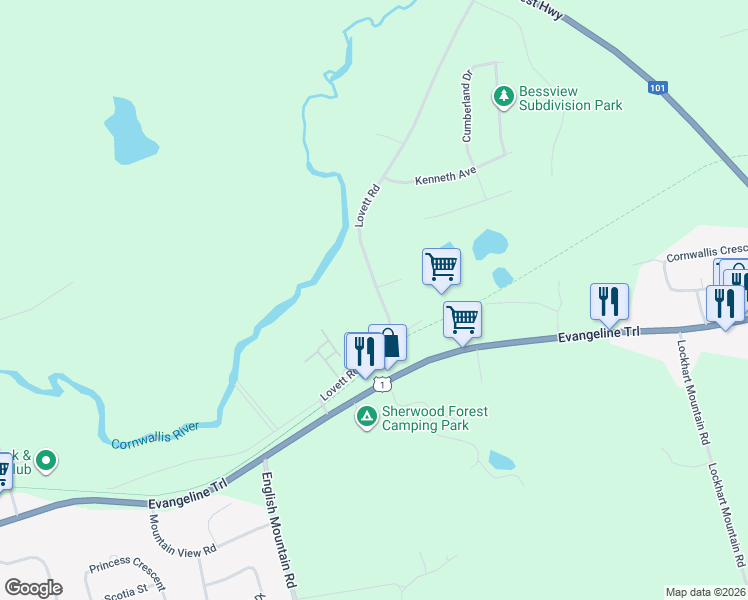 map of restaurants, bars, coffee shops, grocery stores, and more near 2913 Lovett Road in Coldbrook