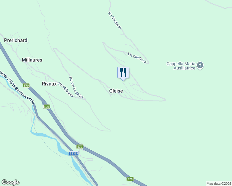 map of restaurants, bars, coffee shops, grocery stores, and more near 6 Borgata Gleise in Gleise