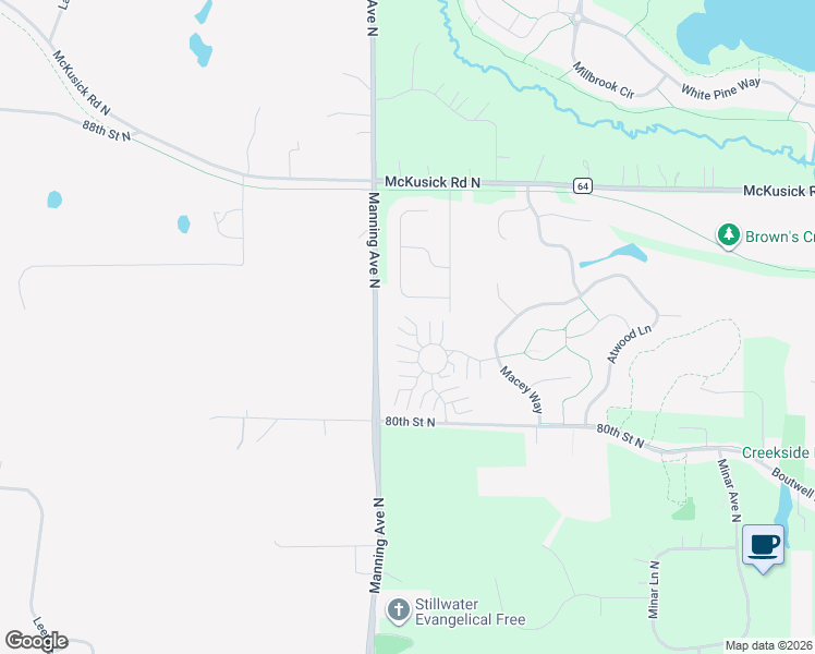 map of restaurants, bars, coffee shops, grocery stores, and more near 8335 Manning Avenue North in Stillwater
